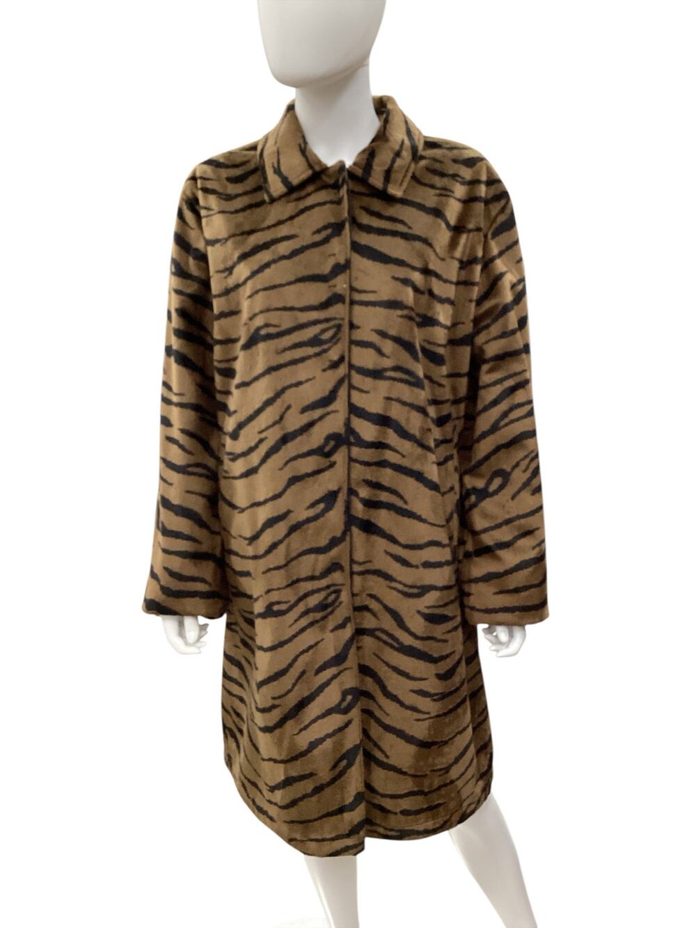 Talbots Coat Women’s Size L Reversible Nylon &Faux Fur Pockets Long Animal Print